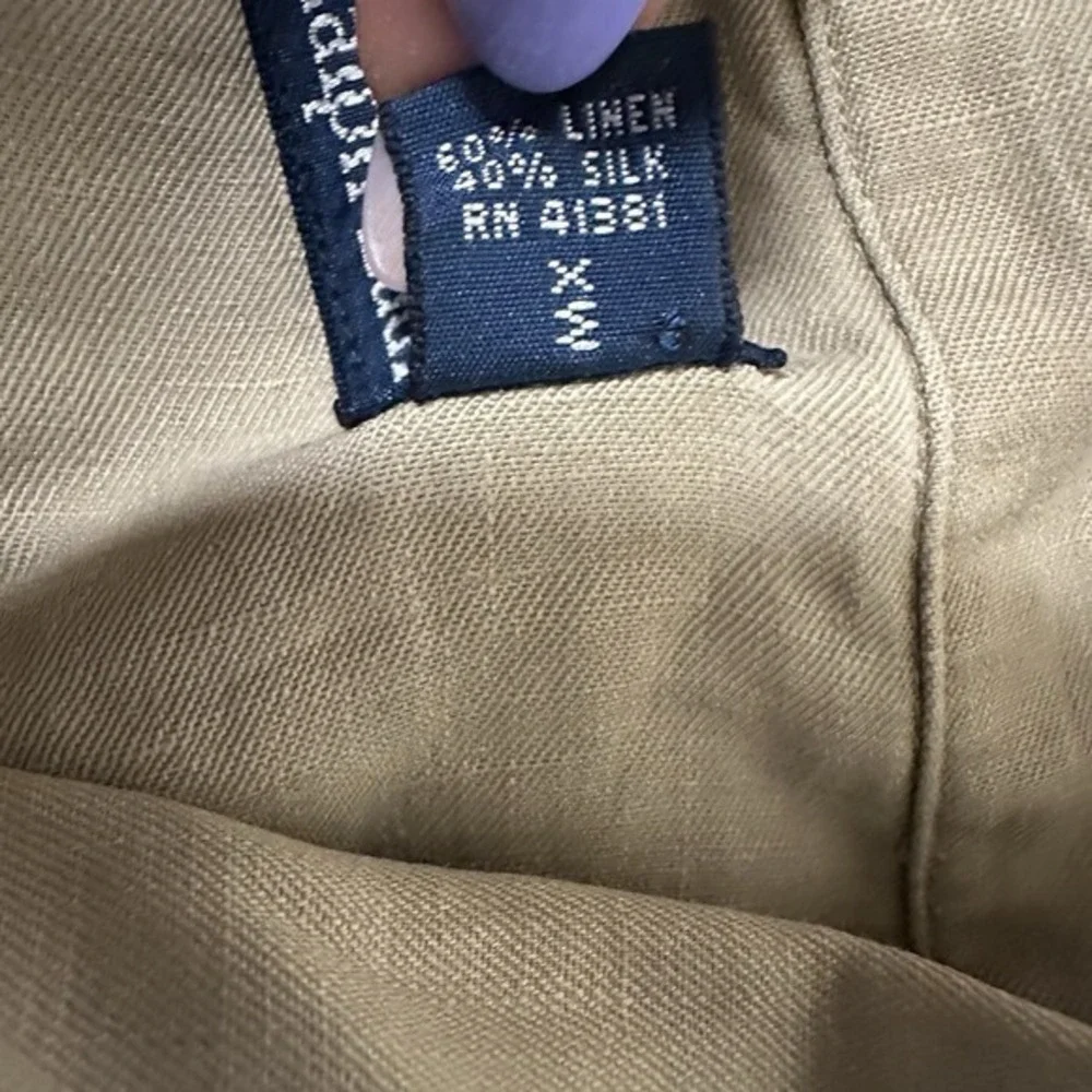 VTG Polo Ralph Lauren‎ Shirt Mens Large Silk Linen Caldwell Loop Camp Collar Tan